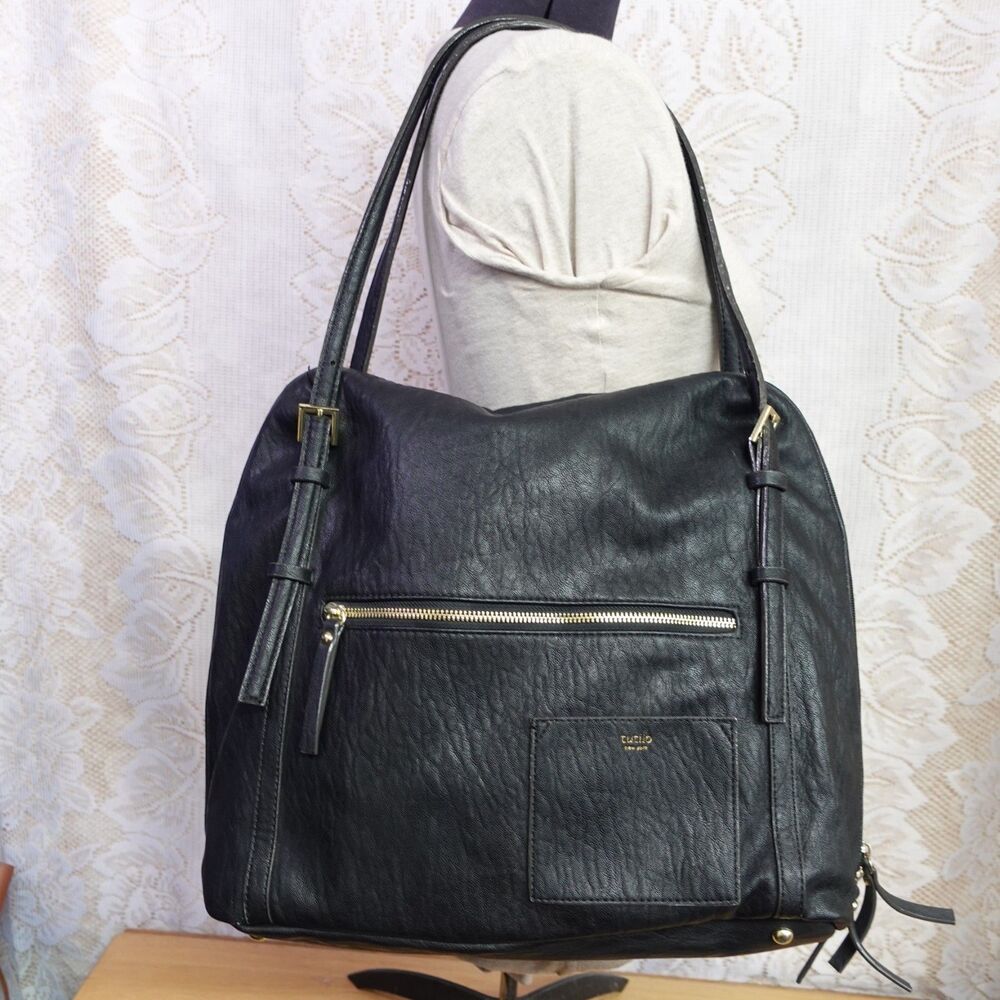 Tutilo New York Large Purse Laptop Bag Overnight Carry On Black Minimal Traveler